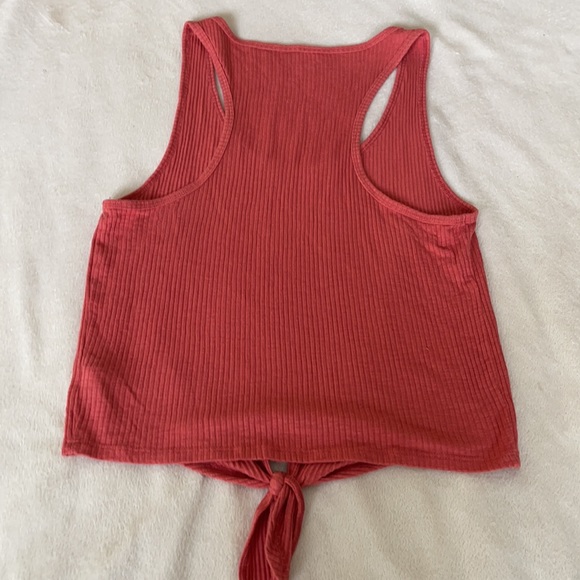 Aerie Red Ribbed Racerback Cropped Front Tie Tank Top size Large - Picture 4 of 8